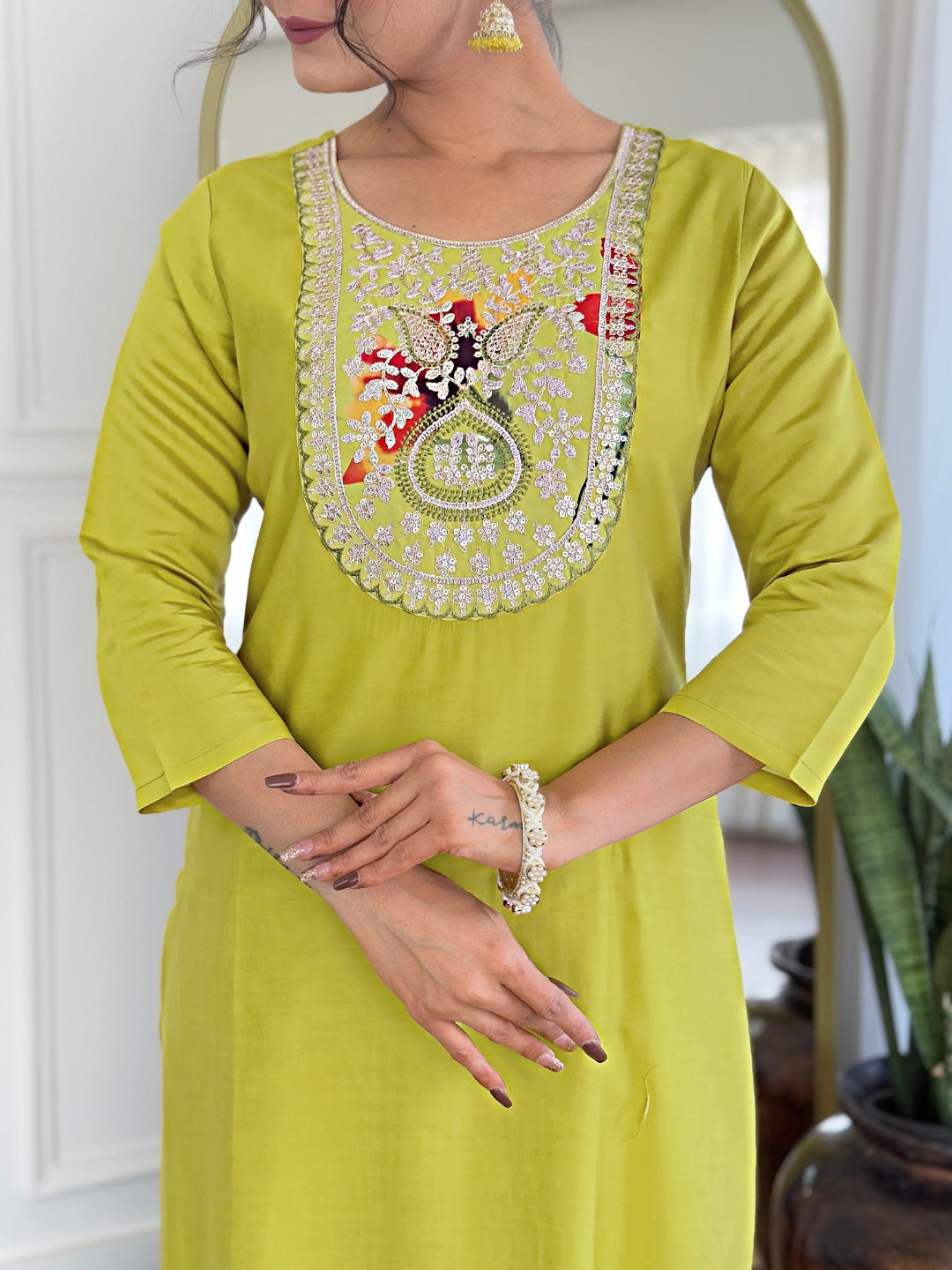 The52 Liril Embroidered Rayon Fabric Straight Kurta, Pant and Dupatta Set - Swadesiicart