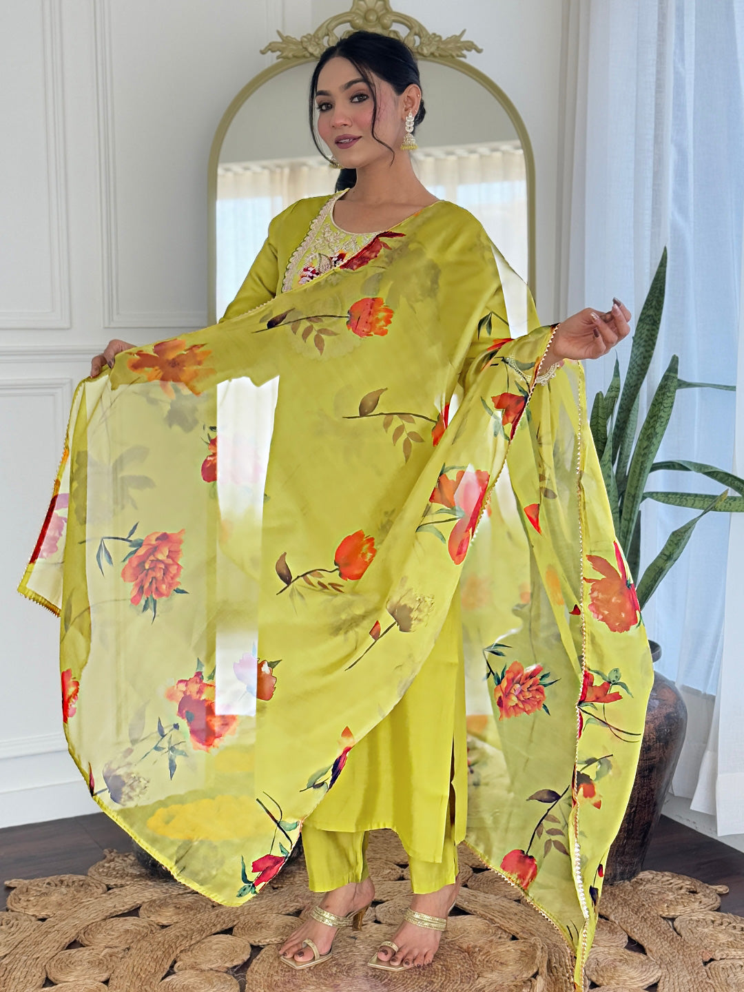 The52 Liril Embroidered Rayon Fabric Straight Kurta, Pant and Dupatta Set - Swadesiicart