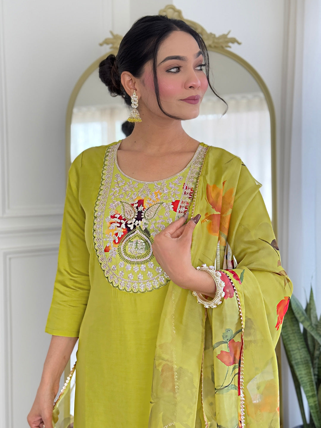 The52 Liril Embroidered Rayon Fabric Straight Kurta, Pant and Dupatta Set - Swadesiicart