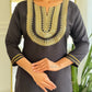 The52 Women's Black Embroidered Cotton Slub Fabric Straight Kurta, Pant and Dupatta Set - Swadesiicart