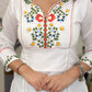 Lorenvalley White Cotton Embroidered & Khatli Hand Work Kurta with Pant - Swadesiicart