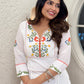 Lorenvalley White Cotton Embroidered & Khatli Hand Work Kurta with Pant - Swadesiicart