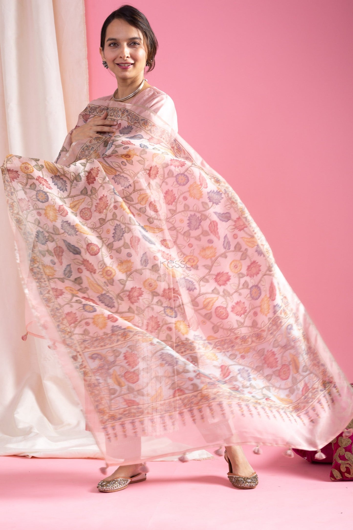 Lorenvalley Pink Roman Silk Embroidered With Sequence work Kurta Set - Swadesiicart