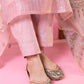 Lorenvalley Pink Roman Silk Embroidered With Sequence work Kurta Set - Swadesiicart