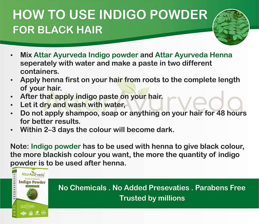 Attar Ayurveda Pure & Natural Indigo Powder - Natural Hair Dye - Swadesiicart