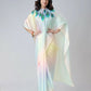 Vastranavya Pastel Rainbow Freehand Peacock Feather Print Ready to Wear Saree | Swadesiicart