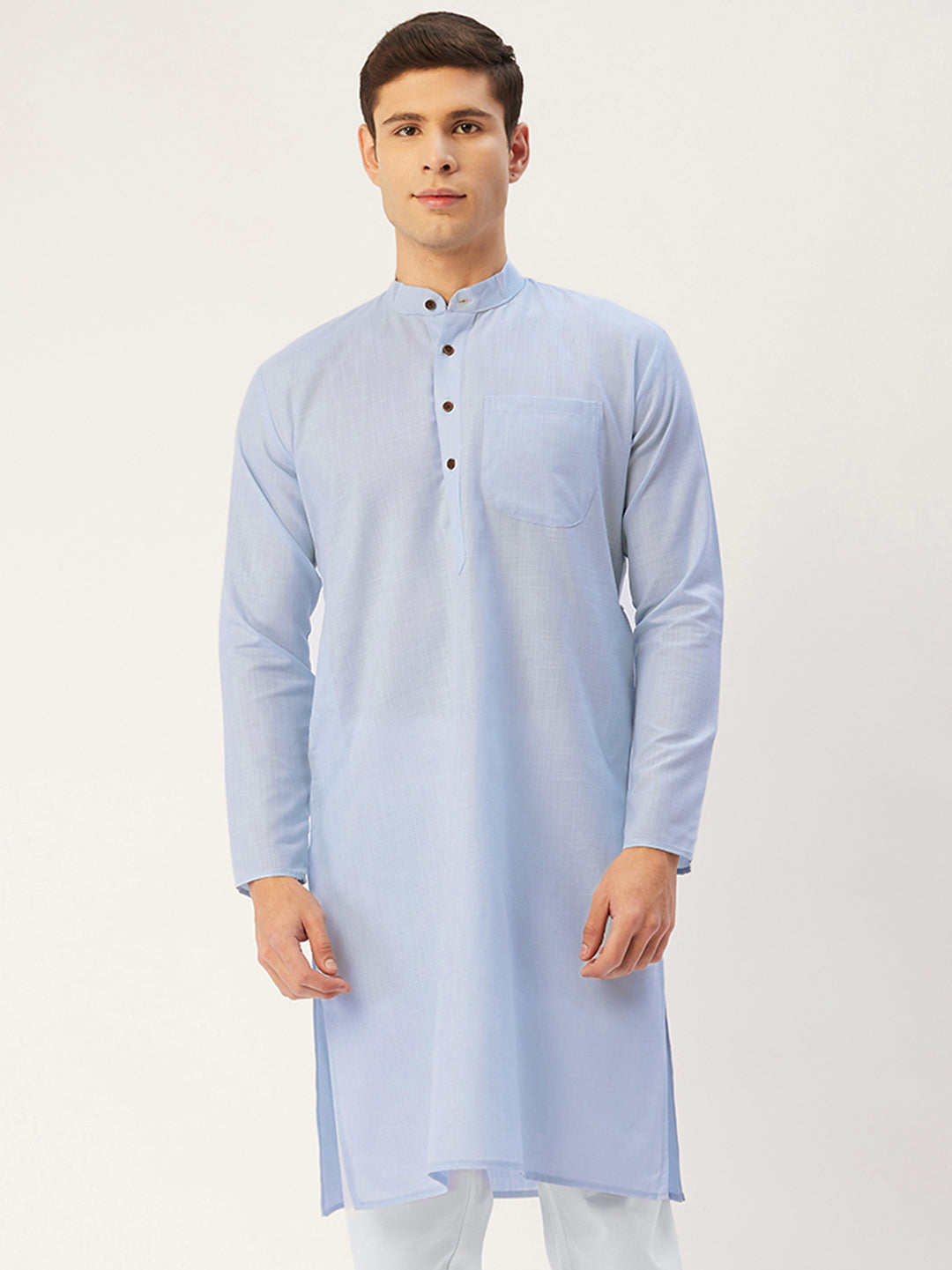 Jompers Men's Beautiful Blue Cotton Solid Kurta Only | Swadesiicart