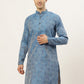 Jompers Men's Blue Printed Jacquard Kurta Only | Swadesiicart