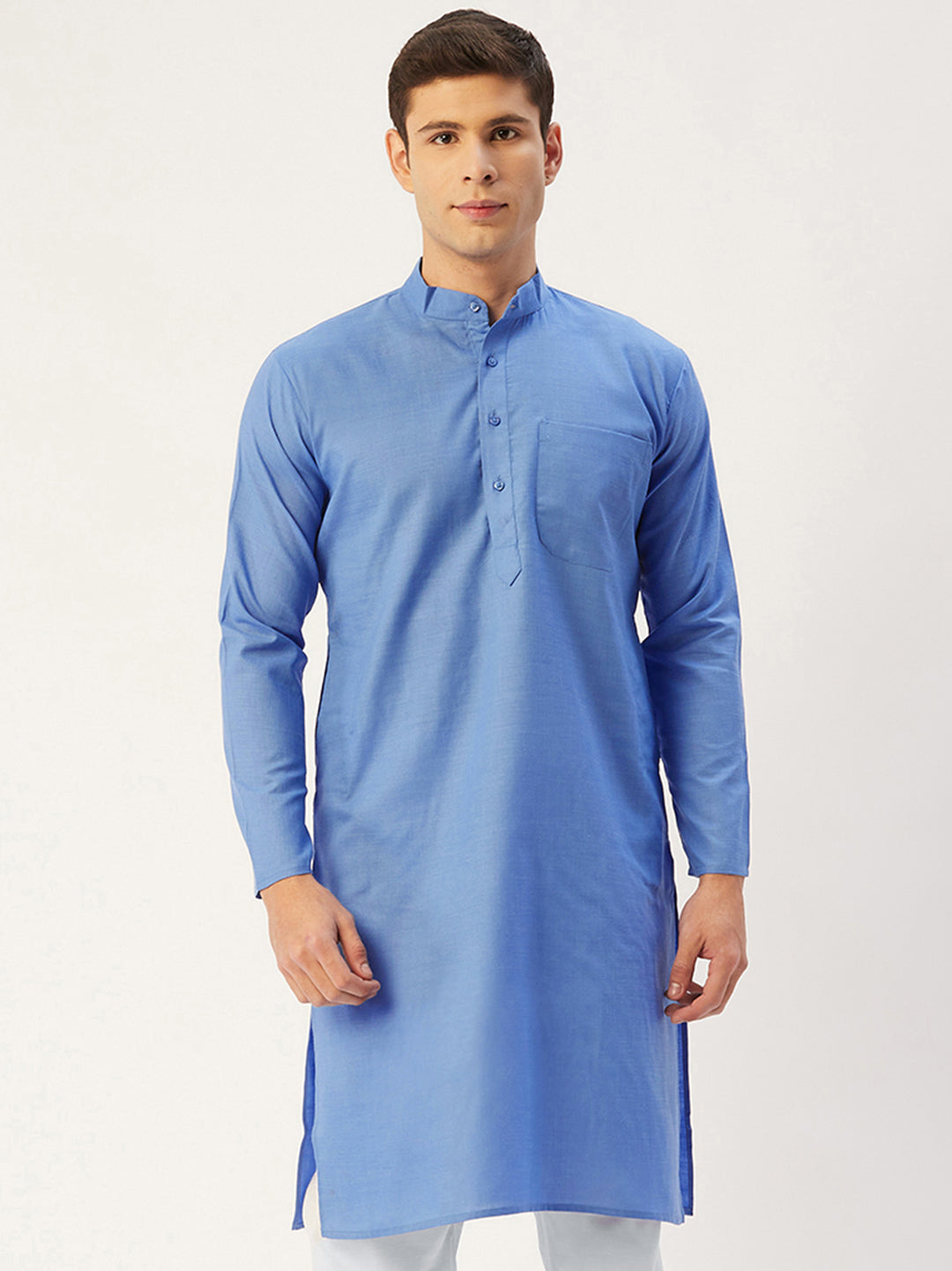 Jompers Men's Blue Cotton Solid Kurta Only | Swadesiicart