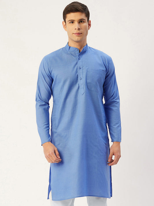 Jompers Men's Blue Cotton Solid Kurta Only | Swadesiicart