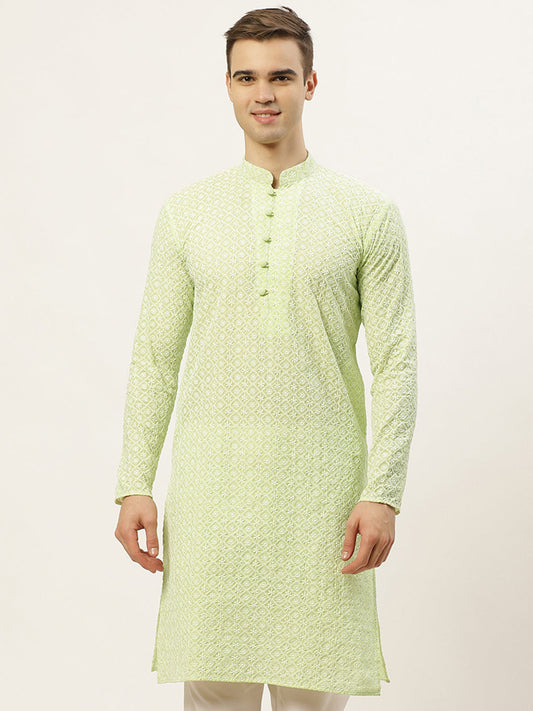 Jompers Men's Green Embroidered Kurta Only | Swadesiicart