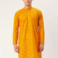 Jompers Men's Yellow Embroidered Mirror Work Kurta Only | Swadesiicart