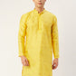 Jompers Men's Yellow Coller Embroidered Woven Design Kurta Only | Swadesiicart