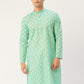 Jompers Men's Green Cotton Floral printed kurta Only | Swadesiicart
