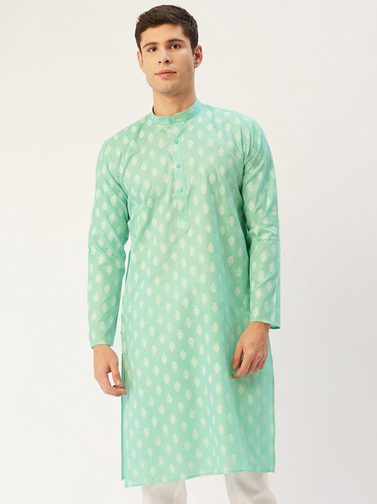 Jompers Men's Green Cotton Floral printed kurta Only | Swadesiicart