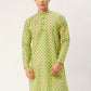 Jompers Men's Green Cotton Ikat printed kurta Only | Swadesiicart