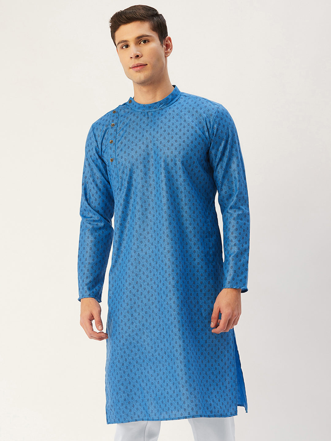 Jompers Men's Blue Cotton printed kurta Only | Swadesiicart