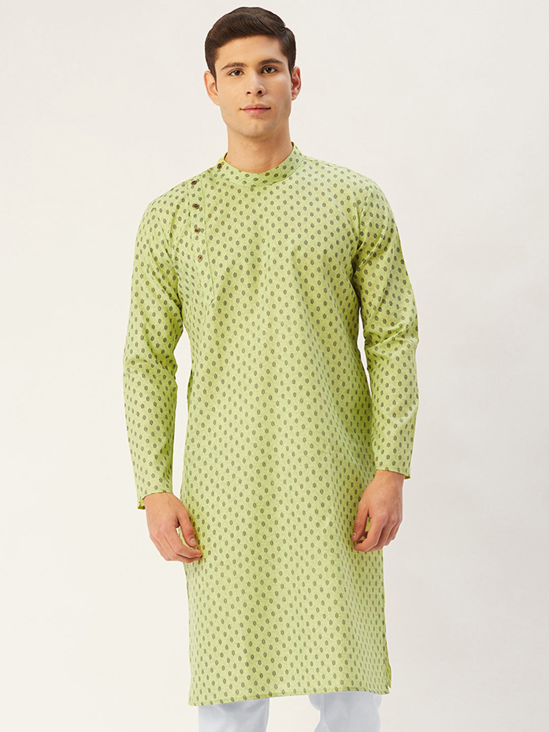Jompers Men's Green Cotton printed kurta Only | Swadesiicart