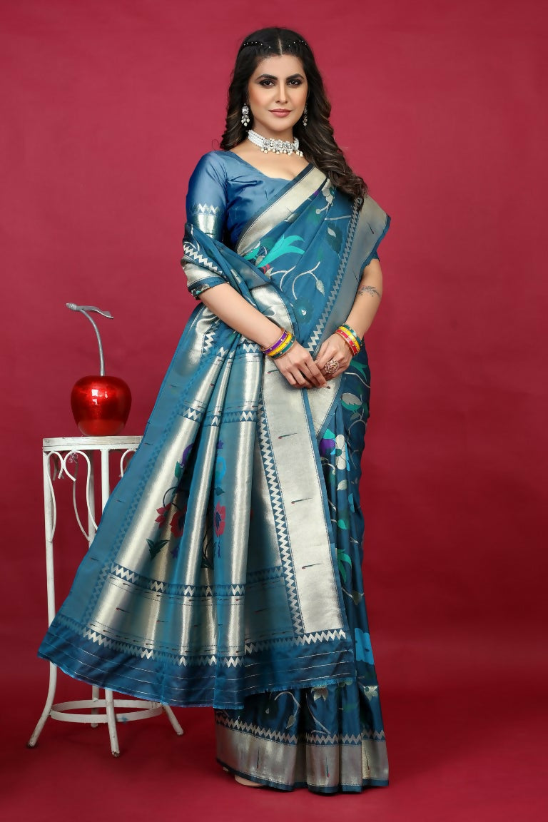 Jyoti Fashion Women's Morpich Paithani Silk Zari Woven Saree with Blouse | Swadesiicart