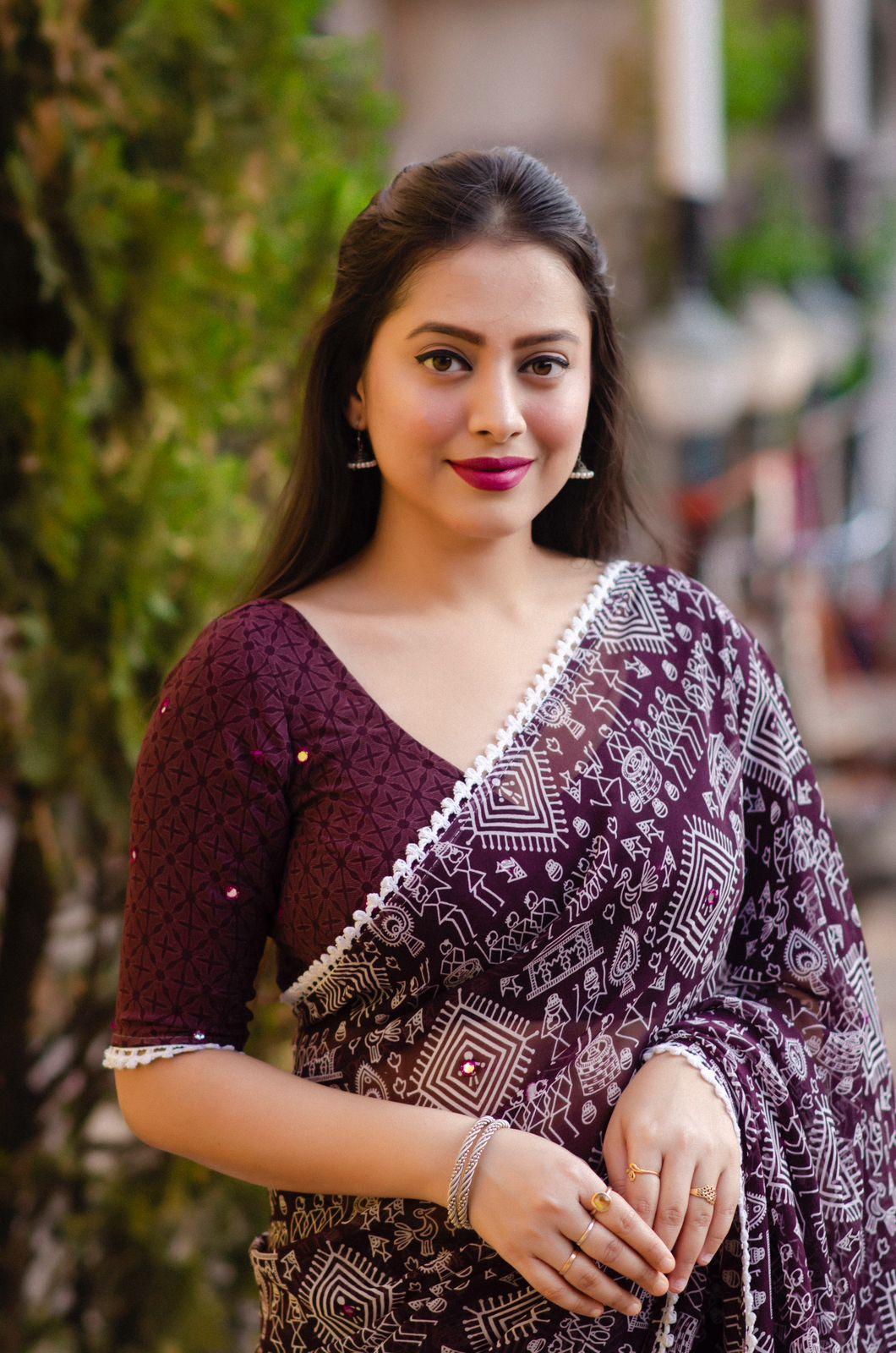 Jambali Poly Georgette Ethnic Motifs Saree with Unstitched Blouse - Hiral Fashion | Swadesiicart