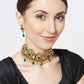 Priyaasi Women Emerald Beads Kundan Gold-Polished Floral Jewellery Set - Noz2Toz