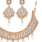 Priyaasi Women White Beads Pearls Kundan Gold-Polished MaangTika Jewellery Set - Swadesiicart