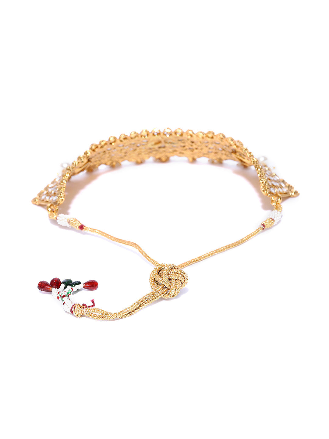 Priyaasi Women White Beads Pearls Kundan Gold-Polished MaangTika Jewellery Set - Swadesiicart