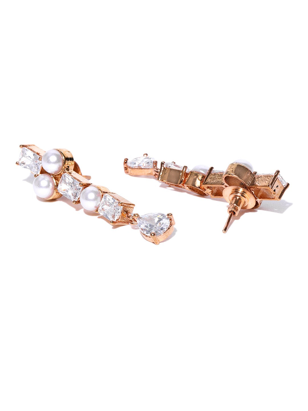 Priyaasi Women American Diamond Pearls Rose Gold-Polished Jewellery Set - Swadesiicart