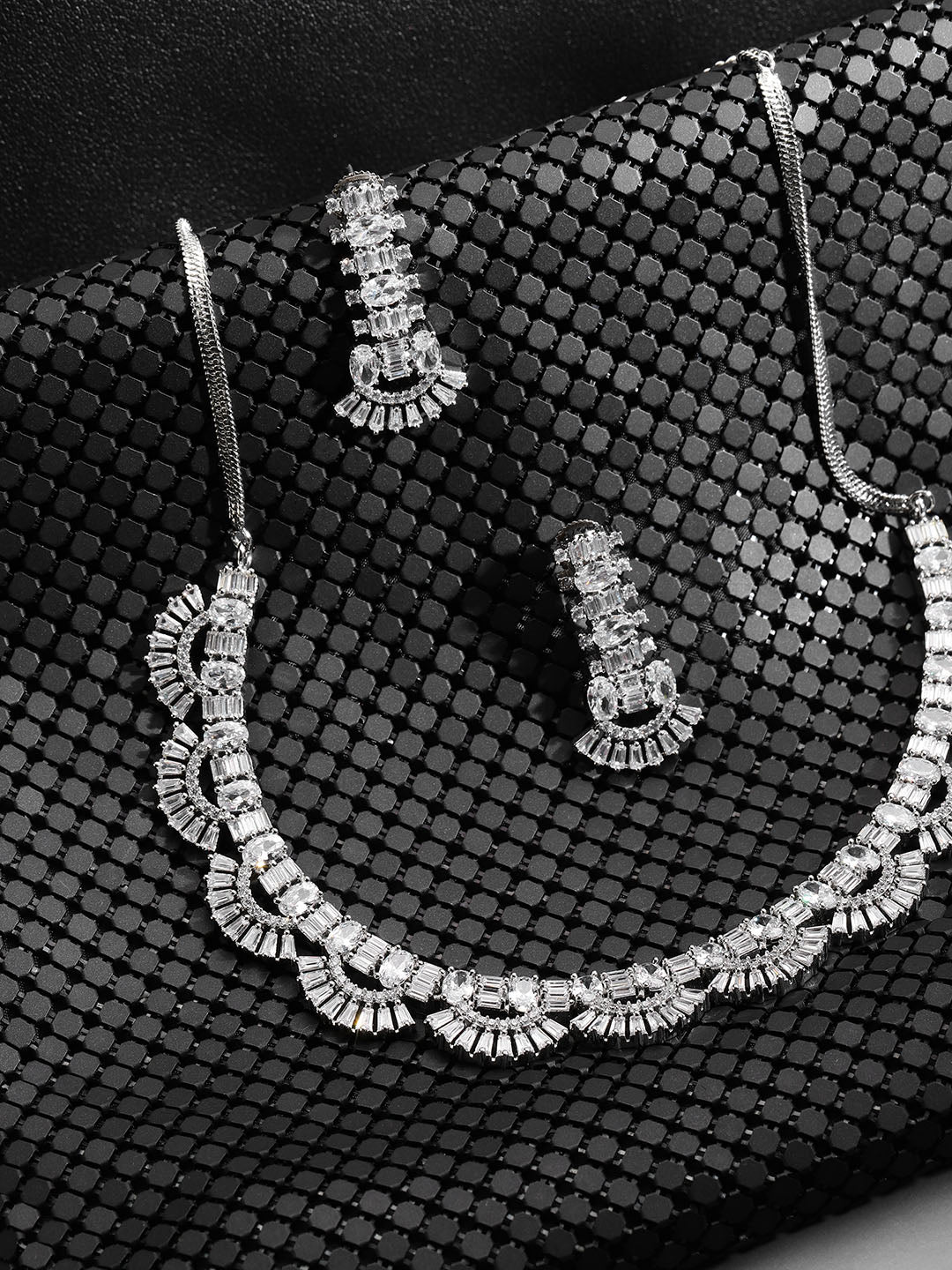 Priyaasi Women American Diamond Silver Plated Jewellery Set - Noz2Toz