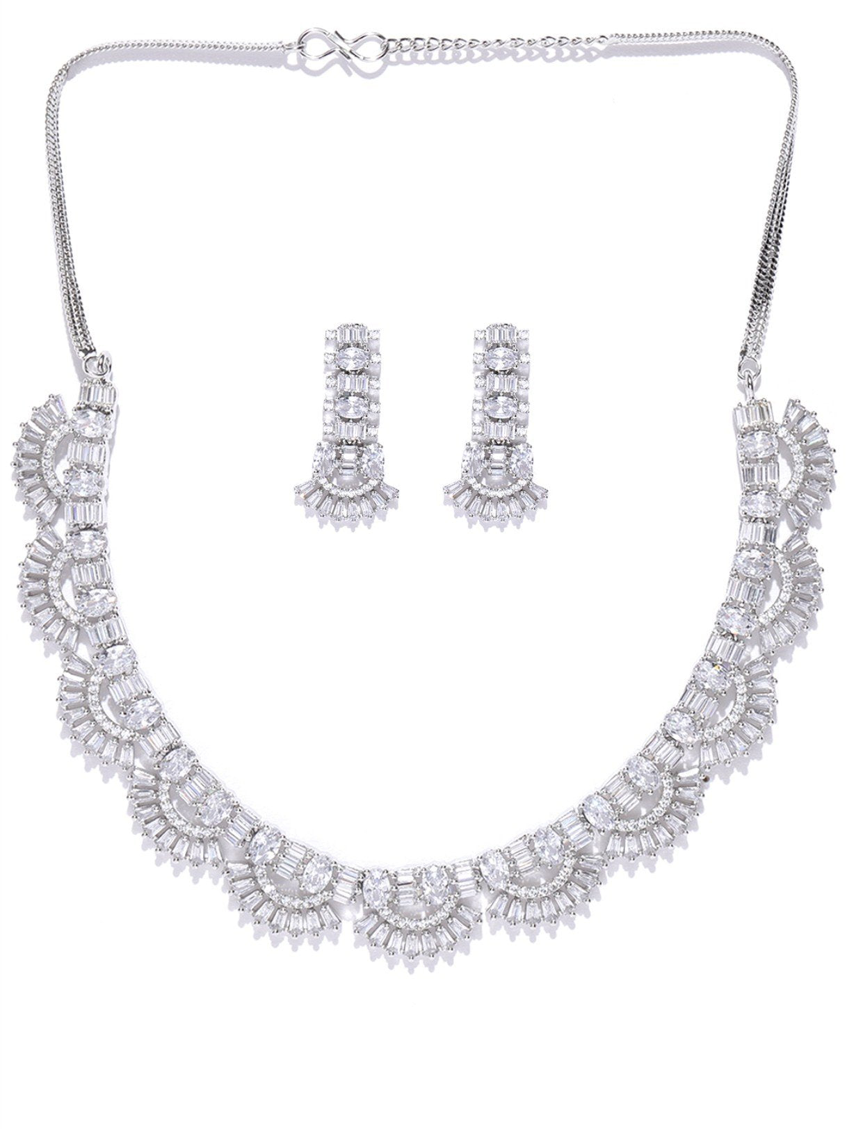 Priyaasi Women American Diamond Silver Plated Jewellery Set - Swadesiicart