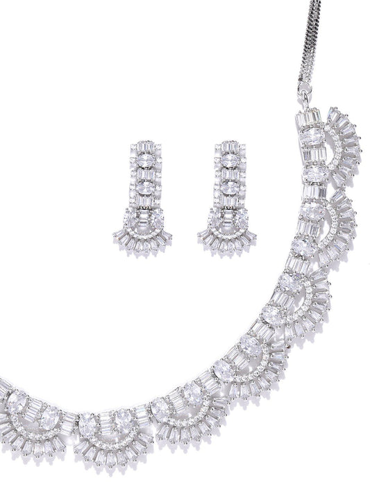 Priyaasi Women American Diamond Silver Plated Jewellery Set - Swadesiicart