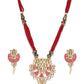 Priyaasi Women Red Beads Kundan Pearls Gold-Polished Jewellery Set - Swadesiicart