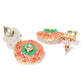 Priyaasi Women Orange Green Kundan Gold-Polished Meenakari Jewellery Set - Swadesiicart