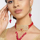 Priyaasi Women Red Beads Ruby Kundan Cubic Zirconia Gold-Polished Jewellery Set - Swadesiicart