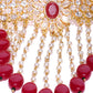 Priyaasi Women Red Beads Ruby Kundan Cubic Zirconia Gold-Polished Jewellery Set - Swadesiicart