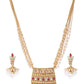 Priyaasi Women White Beads Kundan Ruby Gold-Polished Multistrand Jewellery Set - Swadesiicart