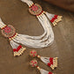 Priyaasi Women White Beads Ruby Pearls Gold-Polished Ranihaar Jewellery Set - Noz2Toz
