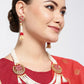 Priyaasi Women White Beads Ruby Pearls Gold-Polished Ranihaar Jewellery Set - Swadesiicart