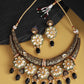 Priyaasi Women Black Beaded Kundan Gold-Polished Floral Jewellery Set - Noz2Toz