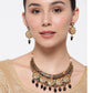 Priyaasi Women Black Beaded Kundan Gold-Polished Floral Jewellery Set - Swadesiicart