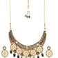 Priyaasi Women Black Beaded Kundan Gold-Polished Floral Jewellery Set - Swadesiicart