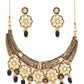 Priyaasi Women Black Beaded Kundan Gold-Polished Floral Jewellery Set - Swadesiicart