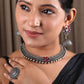 Priyaasi Women Ruby German Silver Oxidised Peacock Jewellery Set & Ring - Swadesiicart