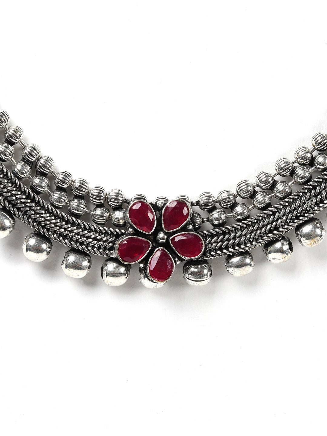Priyaasi Women Ruby German Silver Oxidised Peacock Jewellery Set & Ring - Swadesiicart