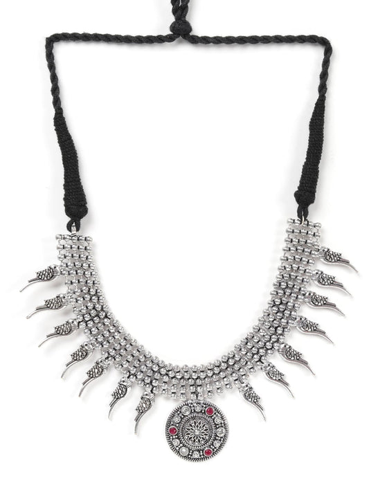 Priyaasi Women Ruby German Silver Oxidised Jewellery Set - Swadesiicart