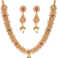 Priyaasi Women Ruby Emerald Stones Pearls Gold-Polished Floral Jewellery Set - Swadesiicart