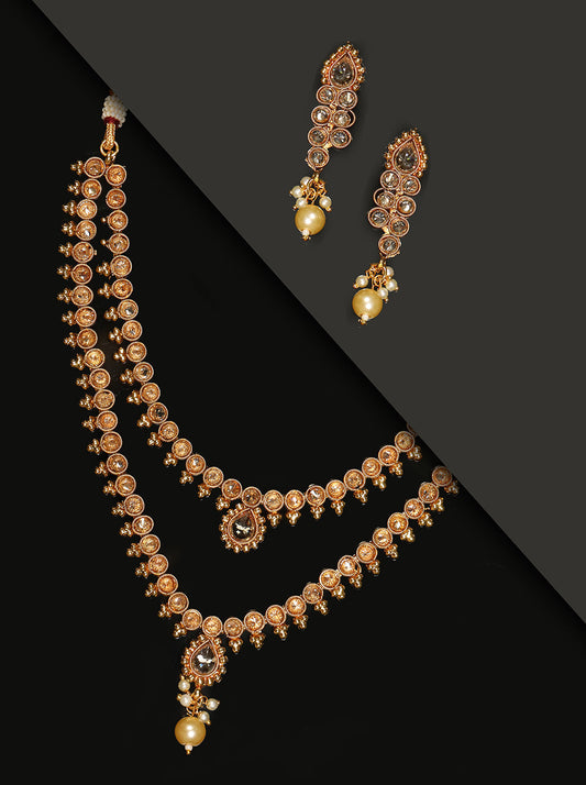 Priyaasi Women Kundan Pearls Beads Gold-Polished Layered Jewellery Set - Noz2Toz