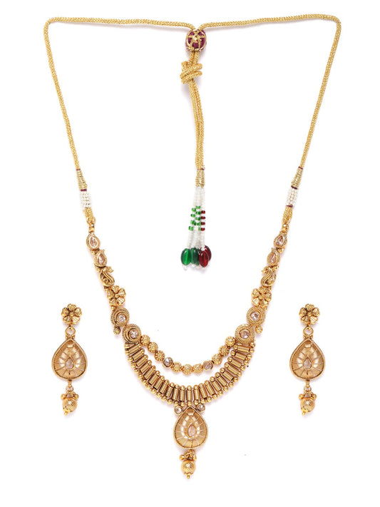 Priyaasi Women Kundan Beads Gold-Polished Jewellery Set - Swadesiicart