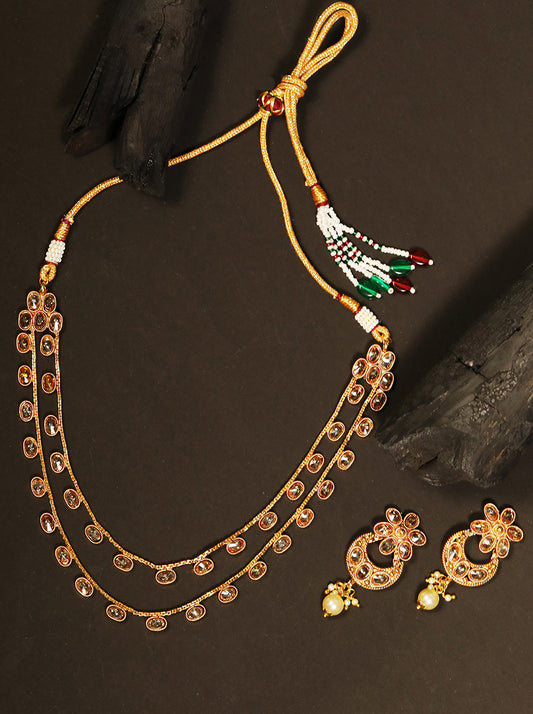 Priyaasi Women Kundan Pearls Gold-Polished Layered Jewellery Set - Noz2Toz