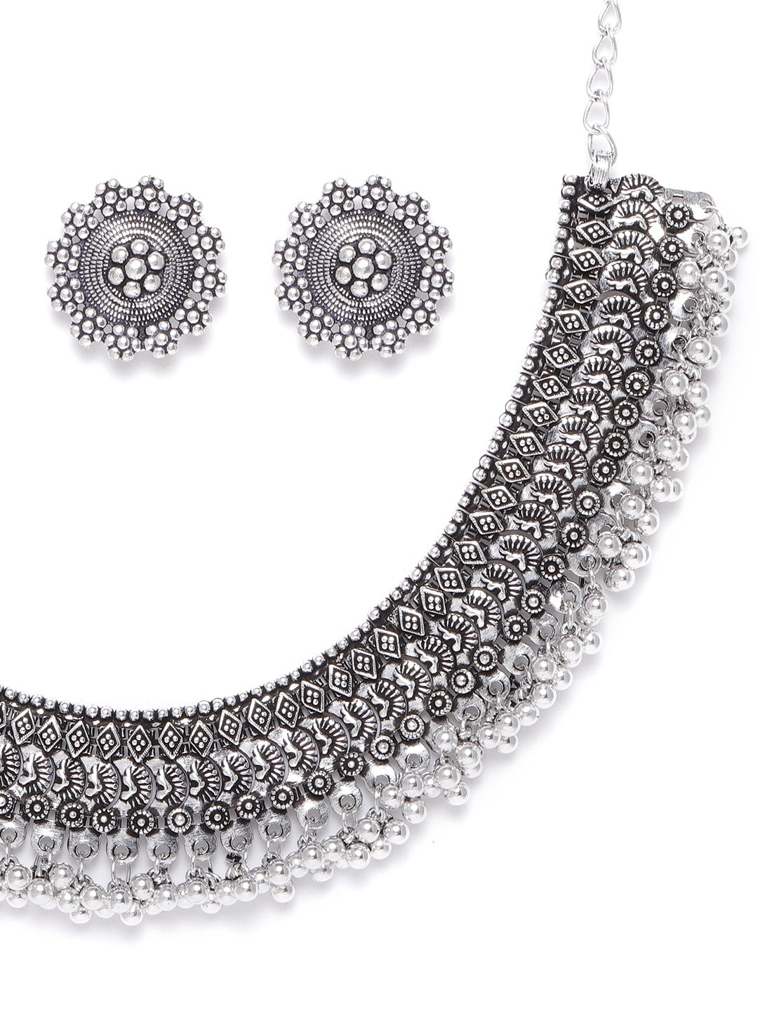 Priyaasi Women German Silver Oxidised Ghungroo Jewellery Set With Ring & Nosepin - Swadesiicart